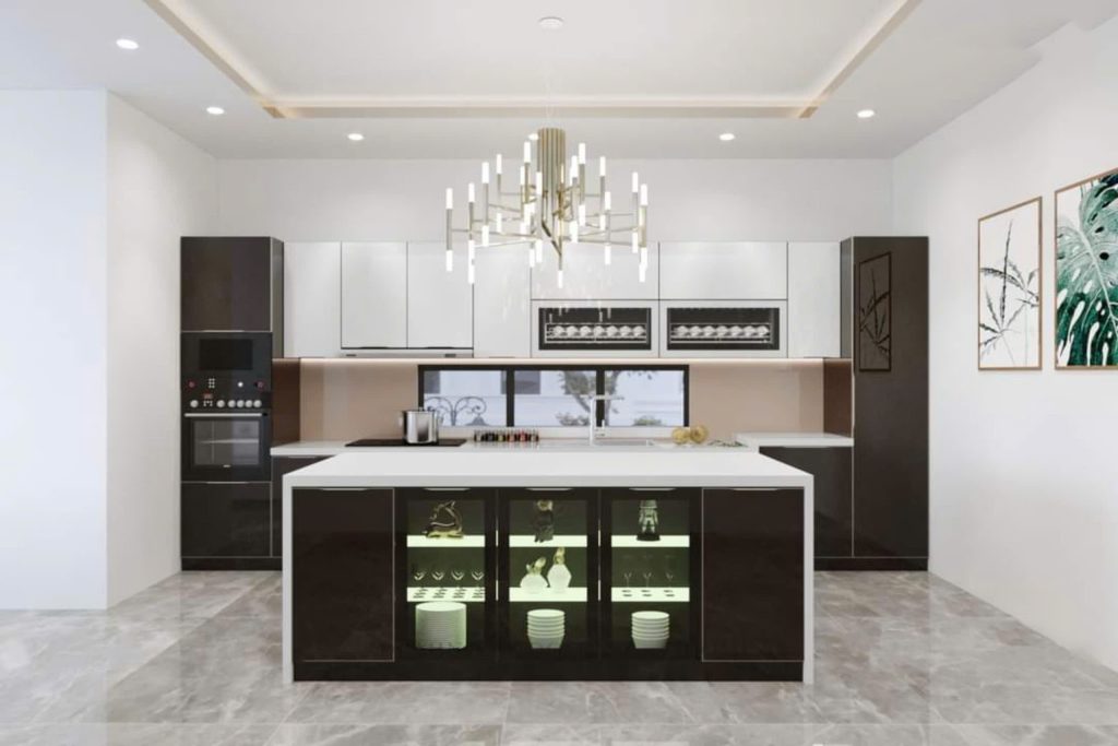 báo giá tủ bếp cánh kính