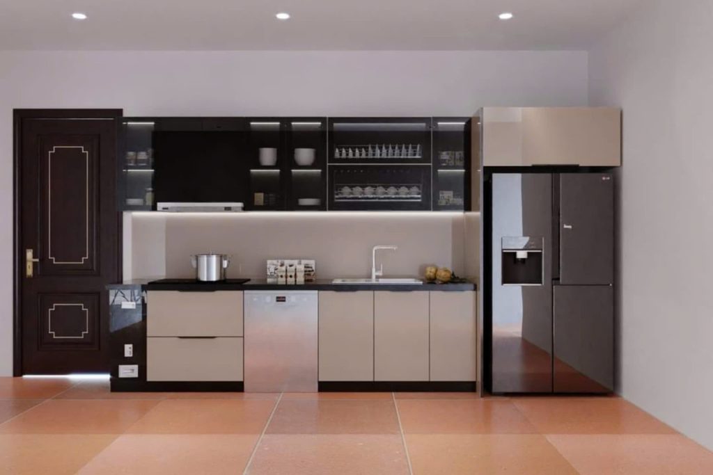 báo giá tủ bếp nhôm cánh kính