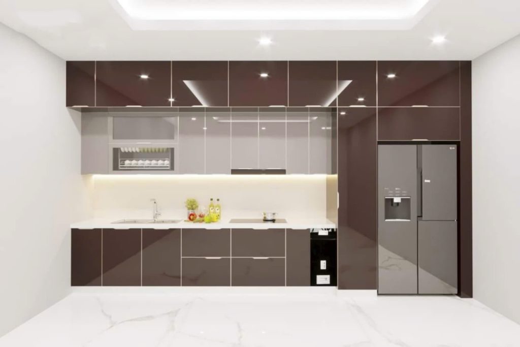 giá tủ bếp cánh kính cường lực