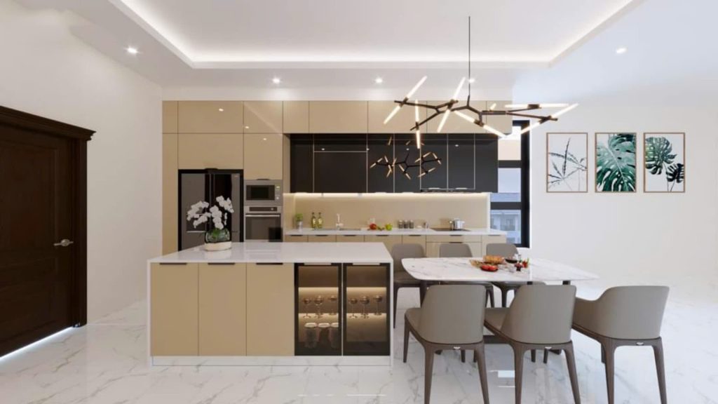 mẫu tủ bếp cánh kính đẹp