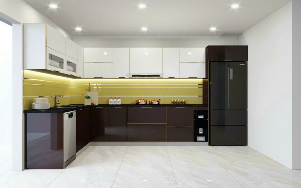 tủ bếp mdf cánh kính