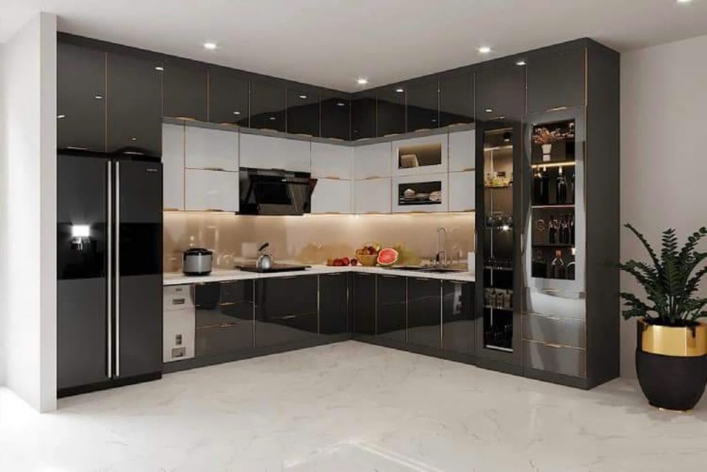 tủ bếp nhựa cánh kính